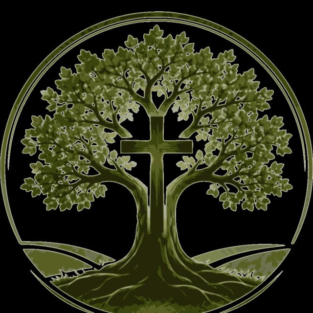 Ron's SA Landscaping live oak and cross emblem